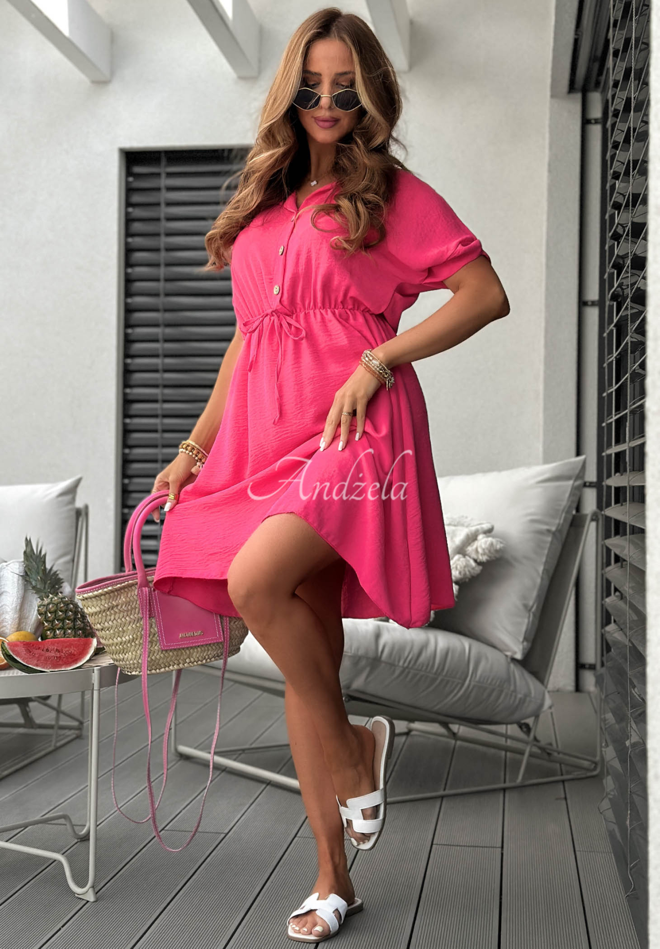 The Holiday Fuchsia Viscose Shirt Dress