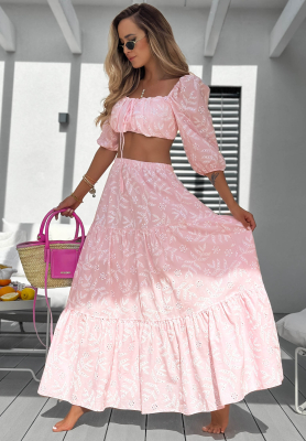 Sun Princess openwork cotton blouse and skirt set in powder pink