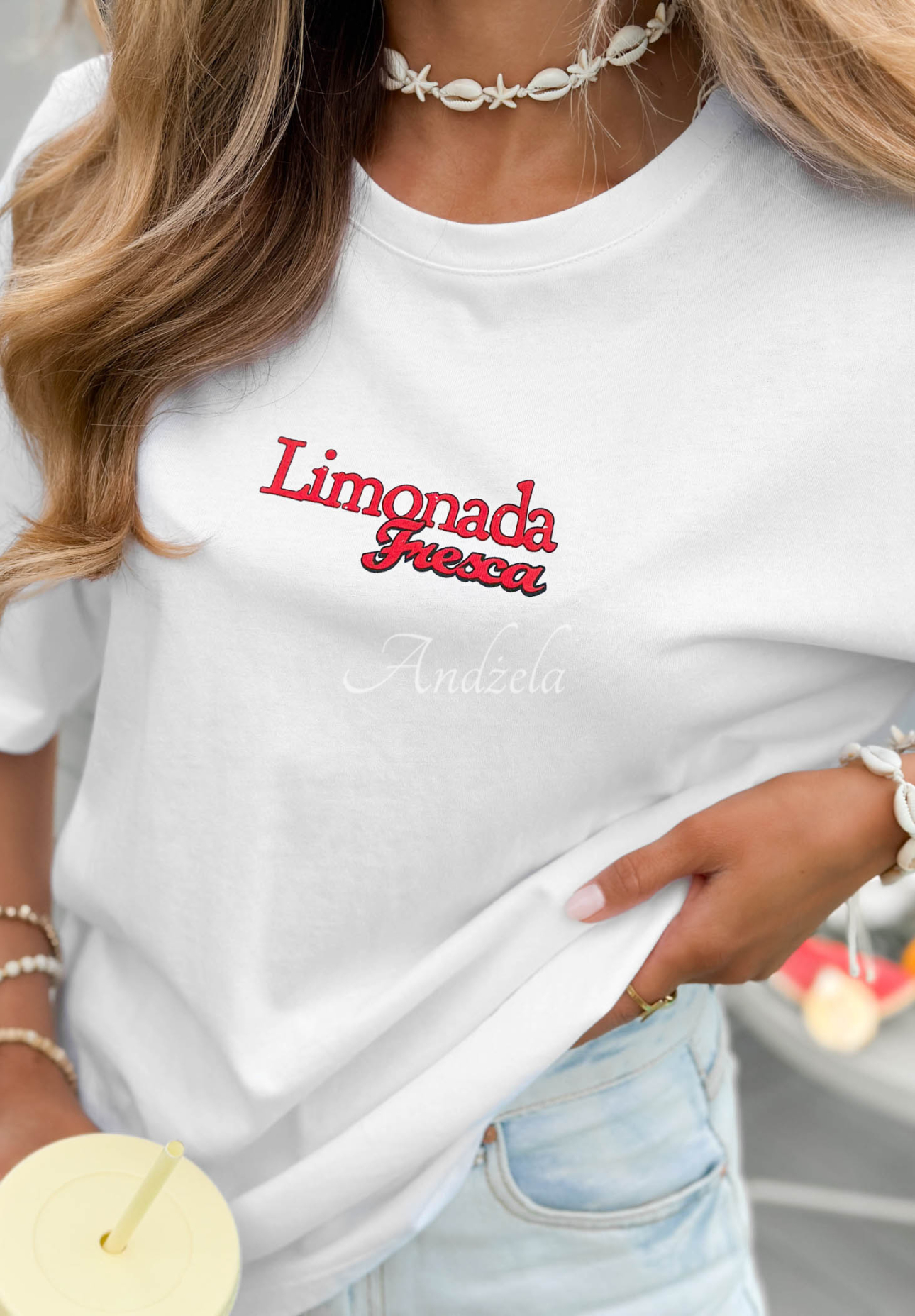 Bawełniany T-shirt z nadrukiem Limonada Fresca biało-czerwony