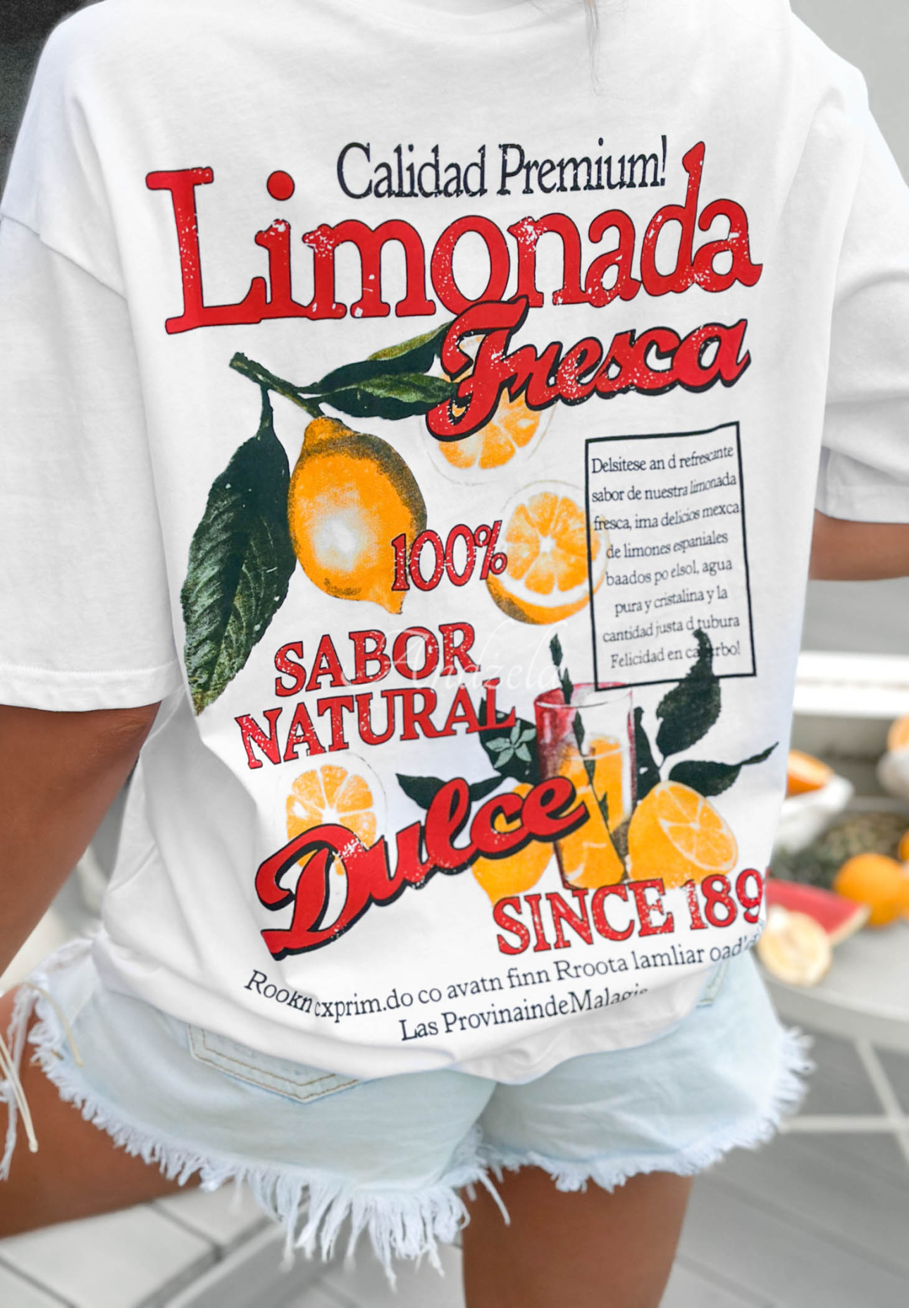 White and red cotton T-shirt with "Limonada Fresca" print