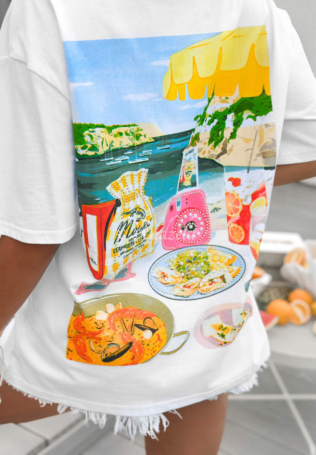 Bawełniany T-shirt z nadrukiem Paella biały