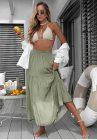 Asymetryczna sukienka maxi z falbankami Ocean Escape khaki