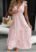 Sukienka maxi na ramiączkach w groszki Girly Dots pudrowy róż