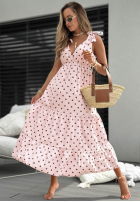 Sukienka maxi na ramiączkach w groszki Girly Dots pudrowy róż