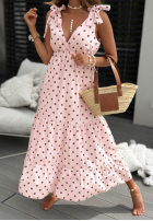Sukienka maxi na ramiączkach w groszki Girly Dots pudrowy róż