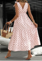 Sukienka maxi na ramiączkach w groszki Girly Dots pudrowy róż