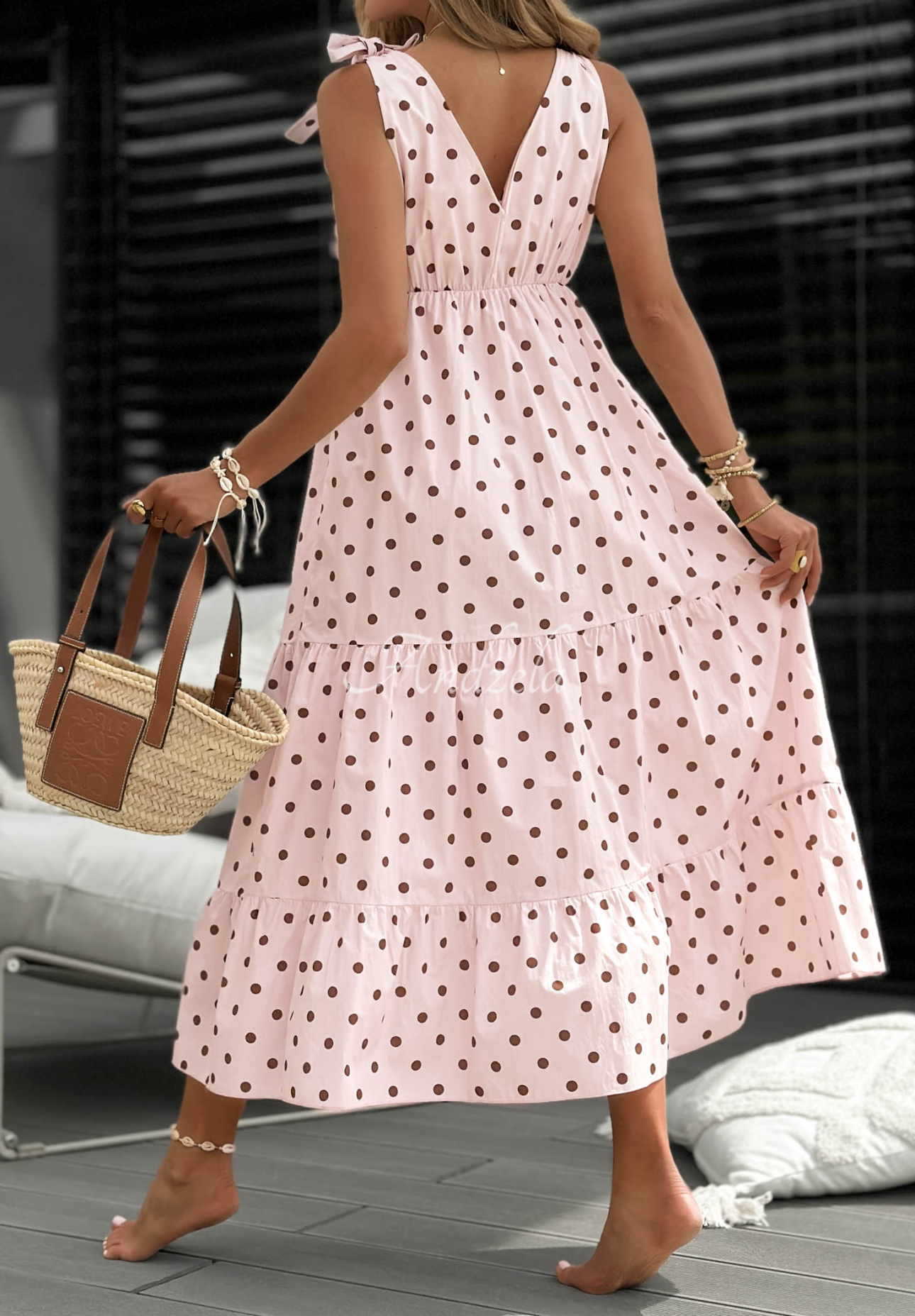 Bawełniana sukienka w groszki Girly Dots pudrowy róż