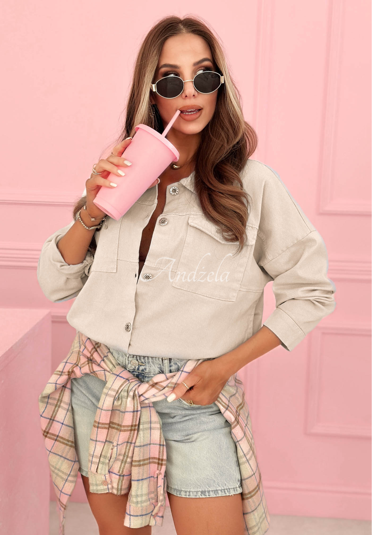 Moving On Beige Cotton Denim Jacket