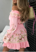 Sukienka hiszpanka mini we wzory Sweet Flori różowa
