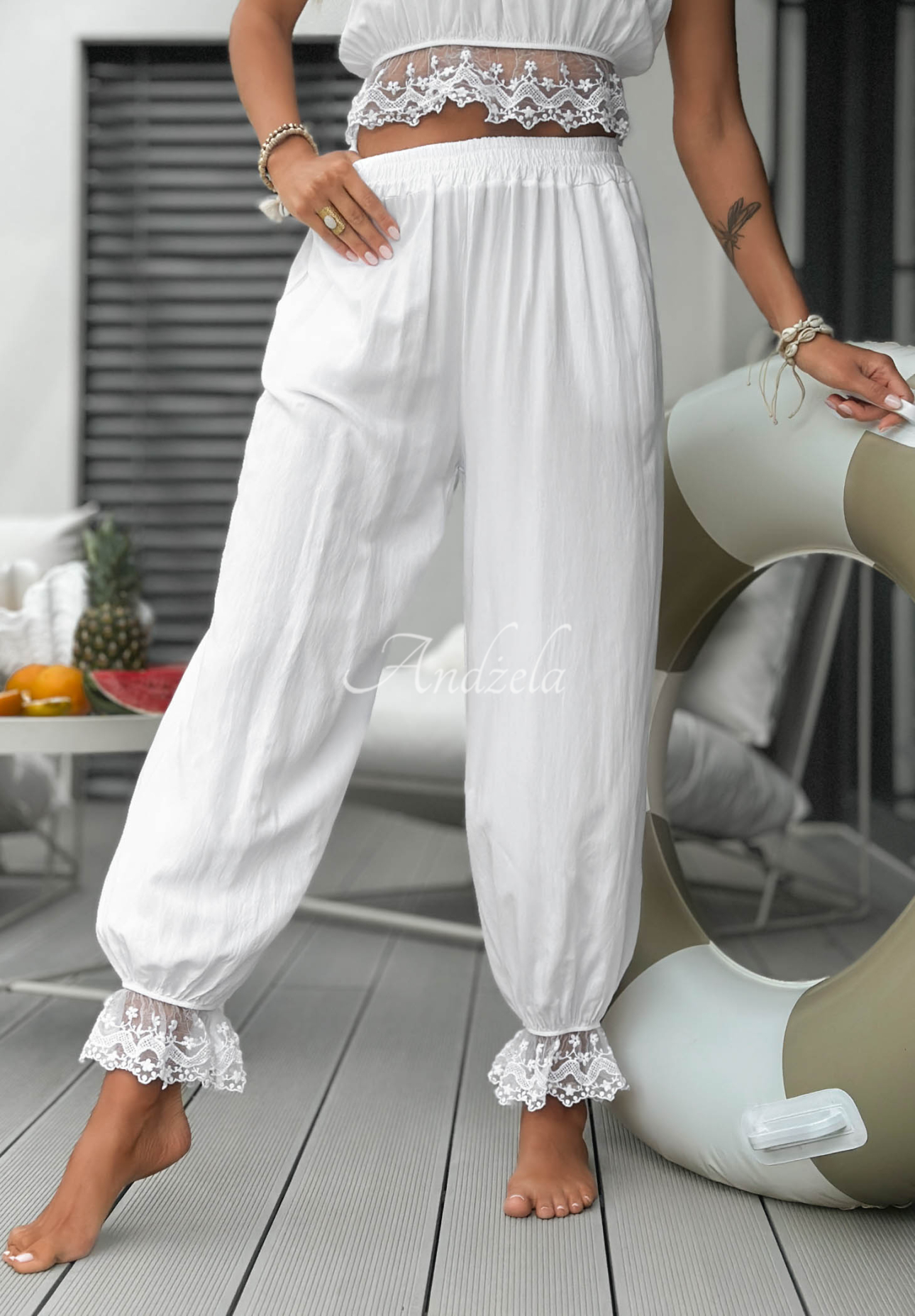 Fresh Lace white cotton top and pants set with lace