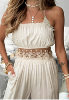 Materiałowe spodnie z koronką Fresh Lace czarne
