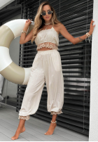 Materiałowe spodnie z koronką Fresh Lace czarne