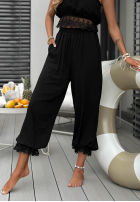 Materiałowe spodnie z koronką Fresh Lace czarne