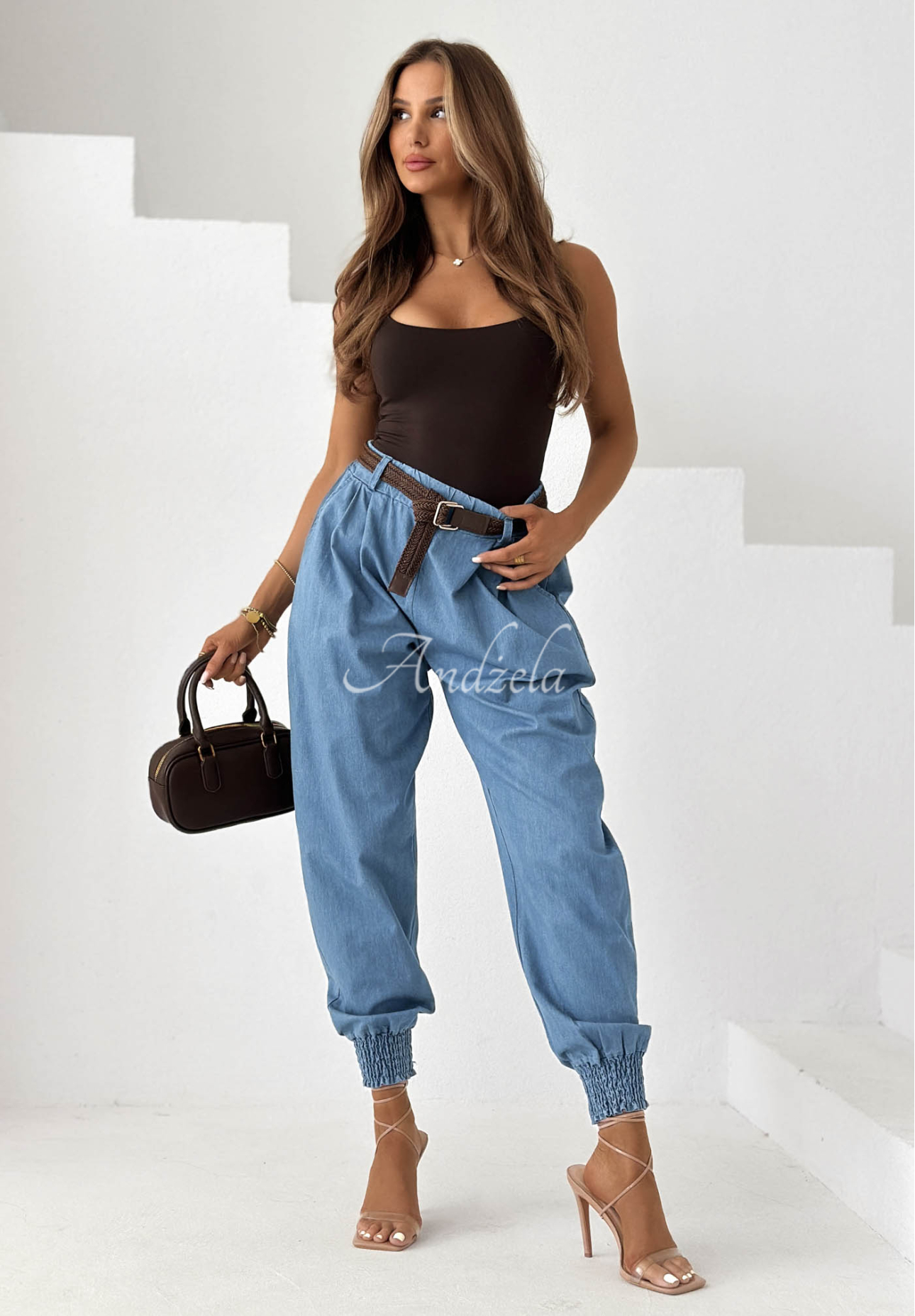 Sea Free Light Blue Cotton Jogger Pants with Belt