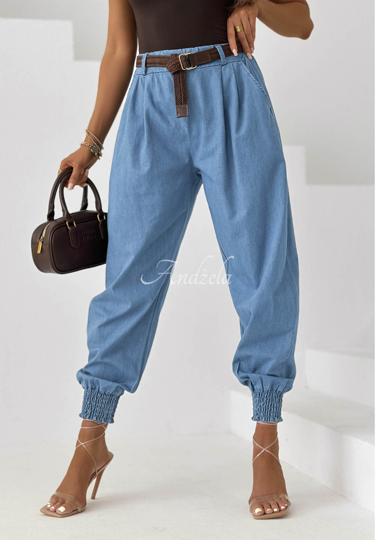Sea Free Light Blue Cotton Jogger Pants with Belt