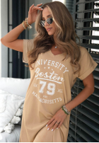 Bawełniana sukienka midi z nadrukiem Boston University camelowa
