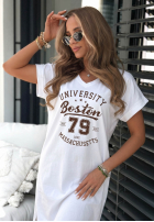 Bawełniana sukienka midi z nadrukiem Boston University camelowa