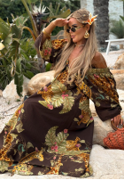 Wzorzysta sukienka maxi Safari Voyage czekoladowa
