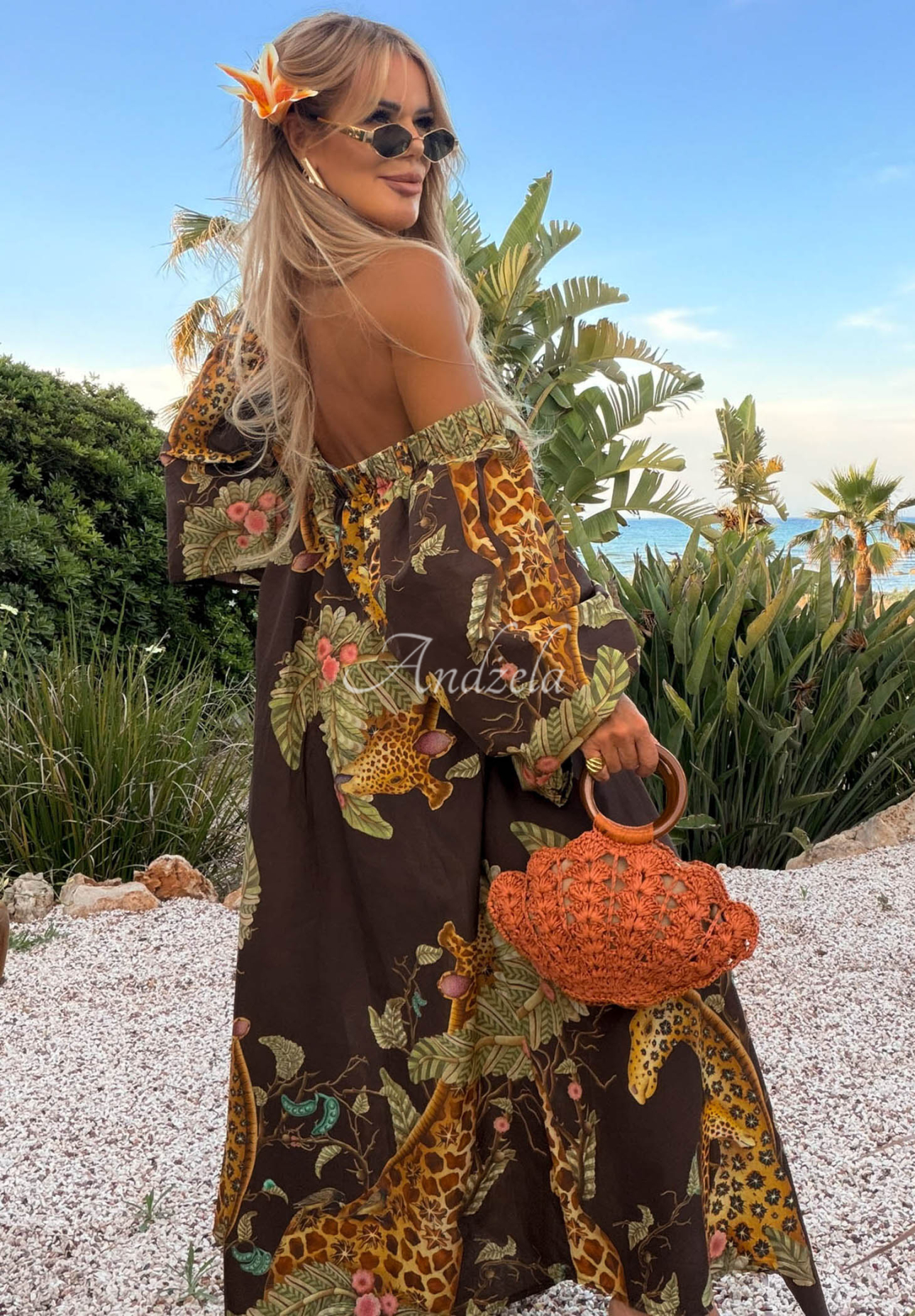 Safari Voyage Chocolate-Colored Patterned Cotton Maxi Dress
