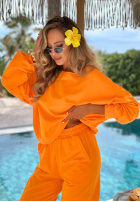 Bawełniany komplet bluza na jedno ramię i spodnie Peach Sunrise Set pomarańczowy
