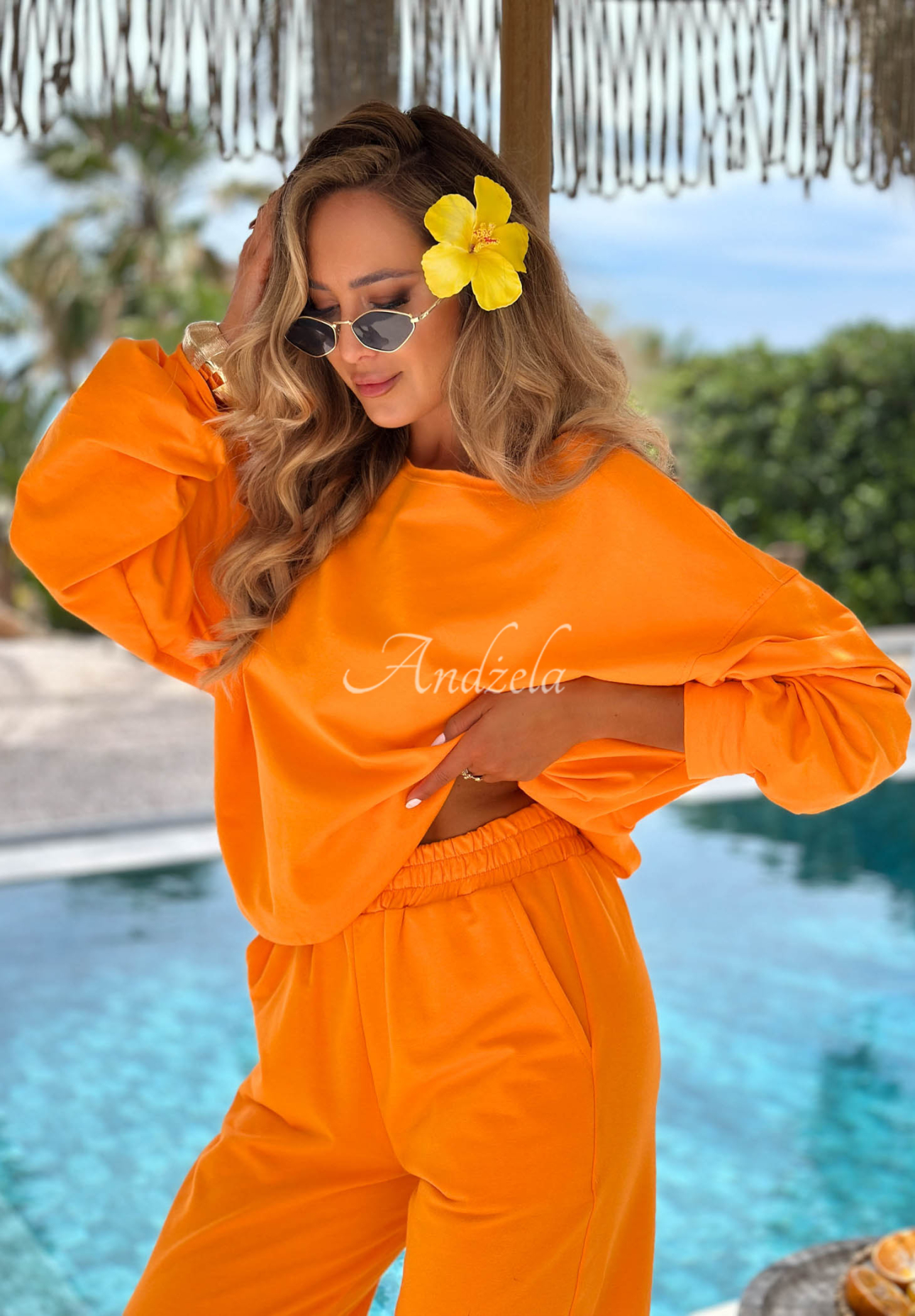Bawełniany komplet bluza i spodnie Summer Energy pomarańczowy