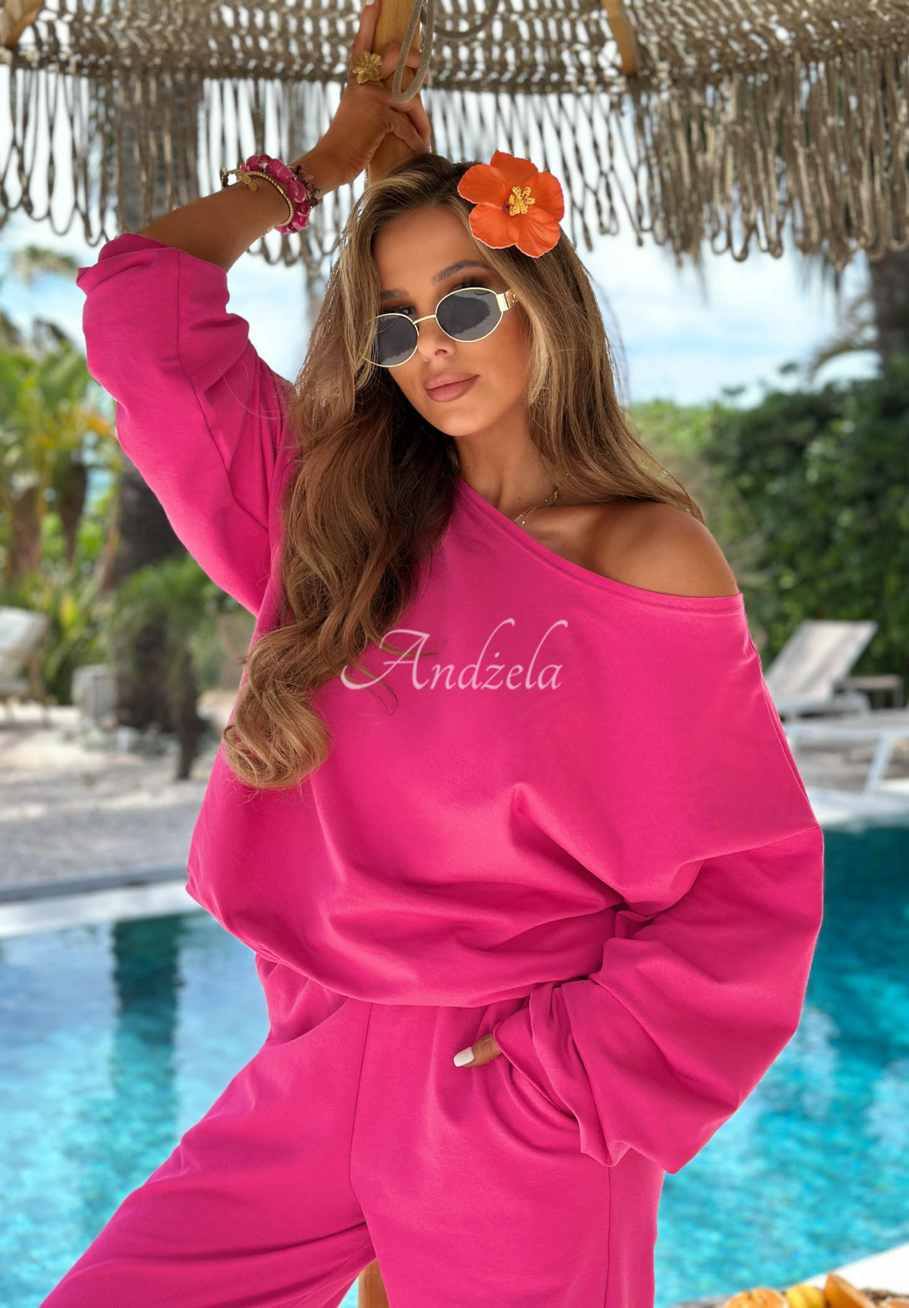 Bawełniany komplet bluza i spodnie Summer Energy fuksjowy