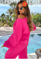 Bawełniany komplet bluza na jedno ramię i spodnie Peach Sunrise Set pomarańczowy
