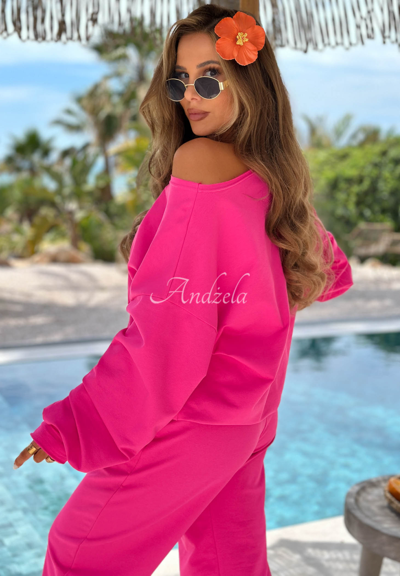 Summer Energy Fuchsia Cotton Sweatshirt and Pants Set
