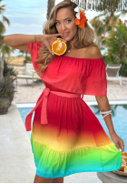 Sukienka mini hiszpanka ombre Solar Rainbow czerwono-żółta