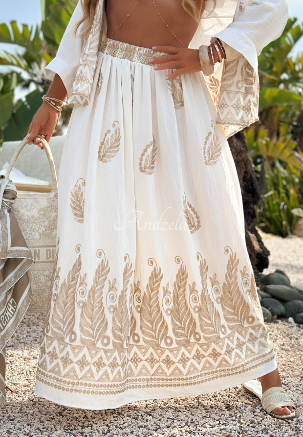Summer Palms Ecru Patterned Maxi Skirt