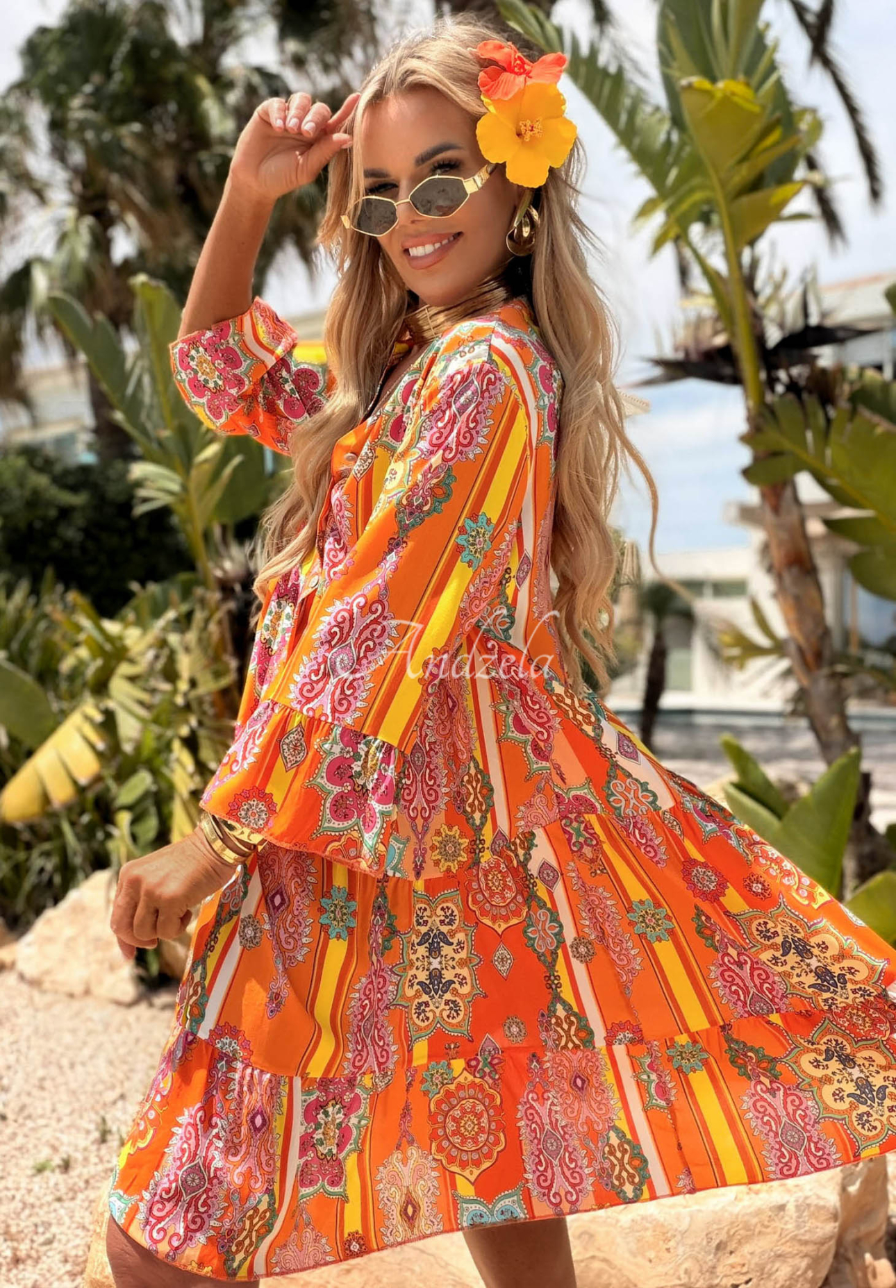Patterned Magnala Sierra orange dress