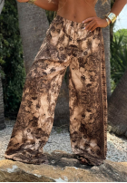 Komplet koszula i spodnie wide leg Sunny Cocoa beżowo-czekoladowy