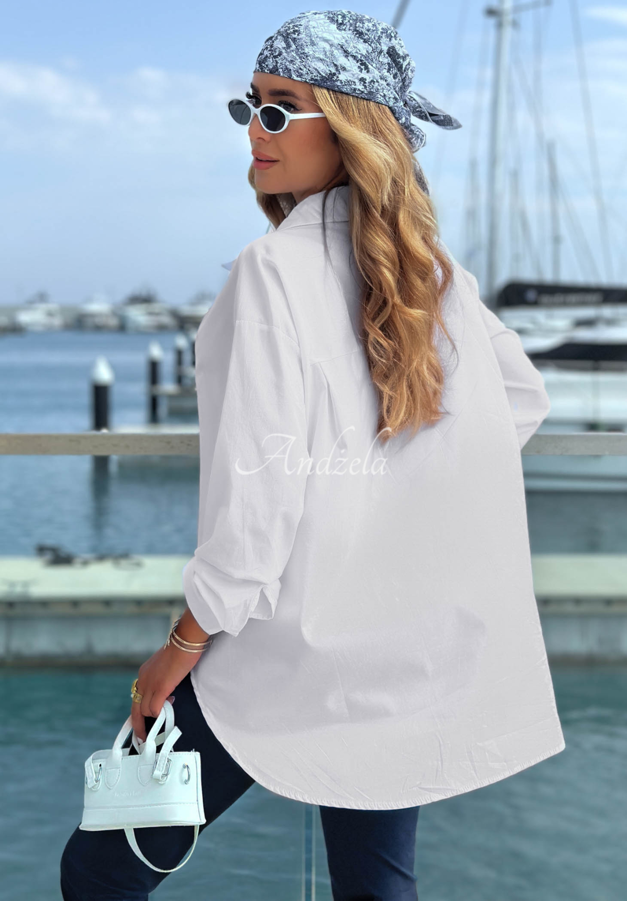 Elegancka bawełniana Shirt oversize z kołnierzem Prestige Harbor White