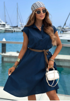 Elegancka koszulowa sukienka midi z paskiem Yacht Haven granatowa