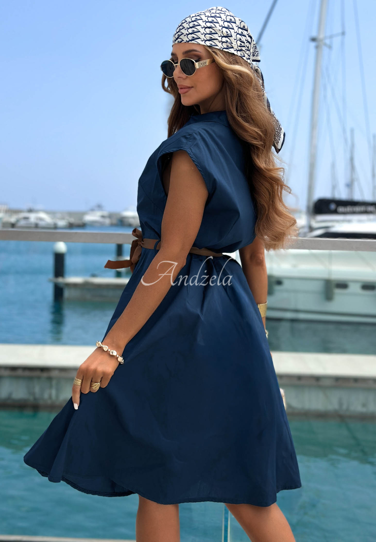 Yacht Haven Navy Blue Cotton Shirt Dress