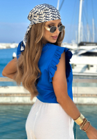 Bluzka z falbankami przy rękawach Marina Royale kobaltowa