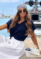 Bawełniany T-shirt z dekoltem w serek Sea Sailing granatowy