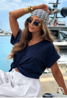 T-shirt z dekoltem w serek Sea Sailing granatowy