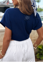 Bawełniany T-shirt z dekoltem w serek Sea Sailing granatowy