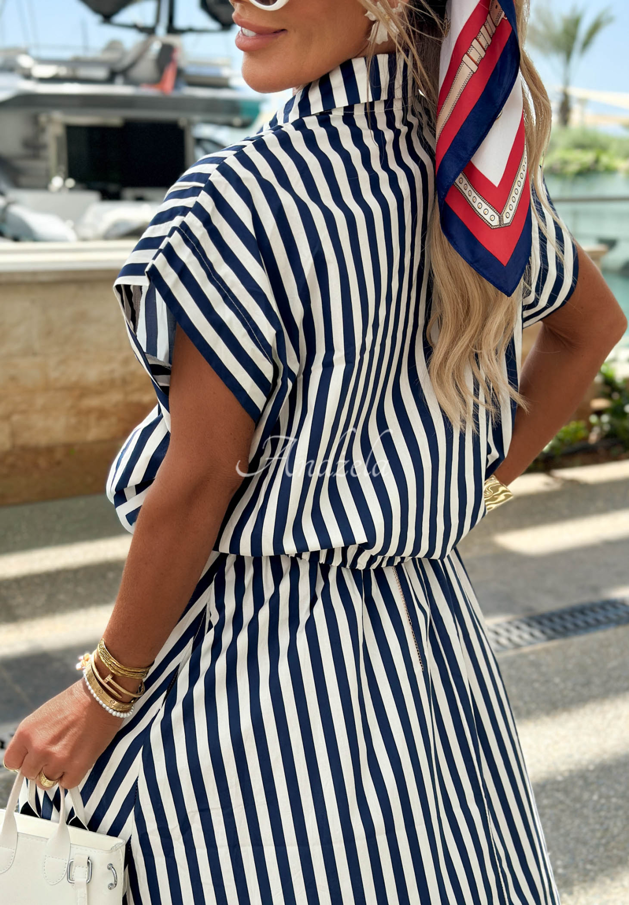 Sailor Bay White and Navy Blue Striped Cotton Shirt