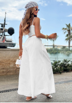 Materiałowe spodnie wide leg szwedy Sea Elegance granatowe