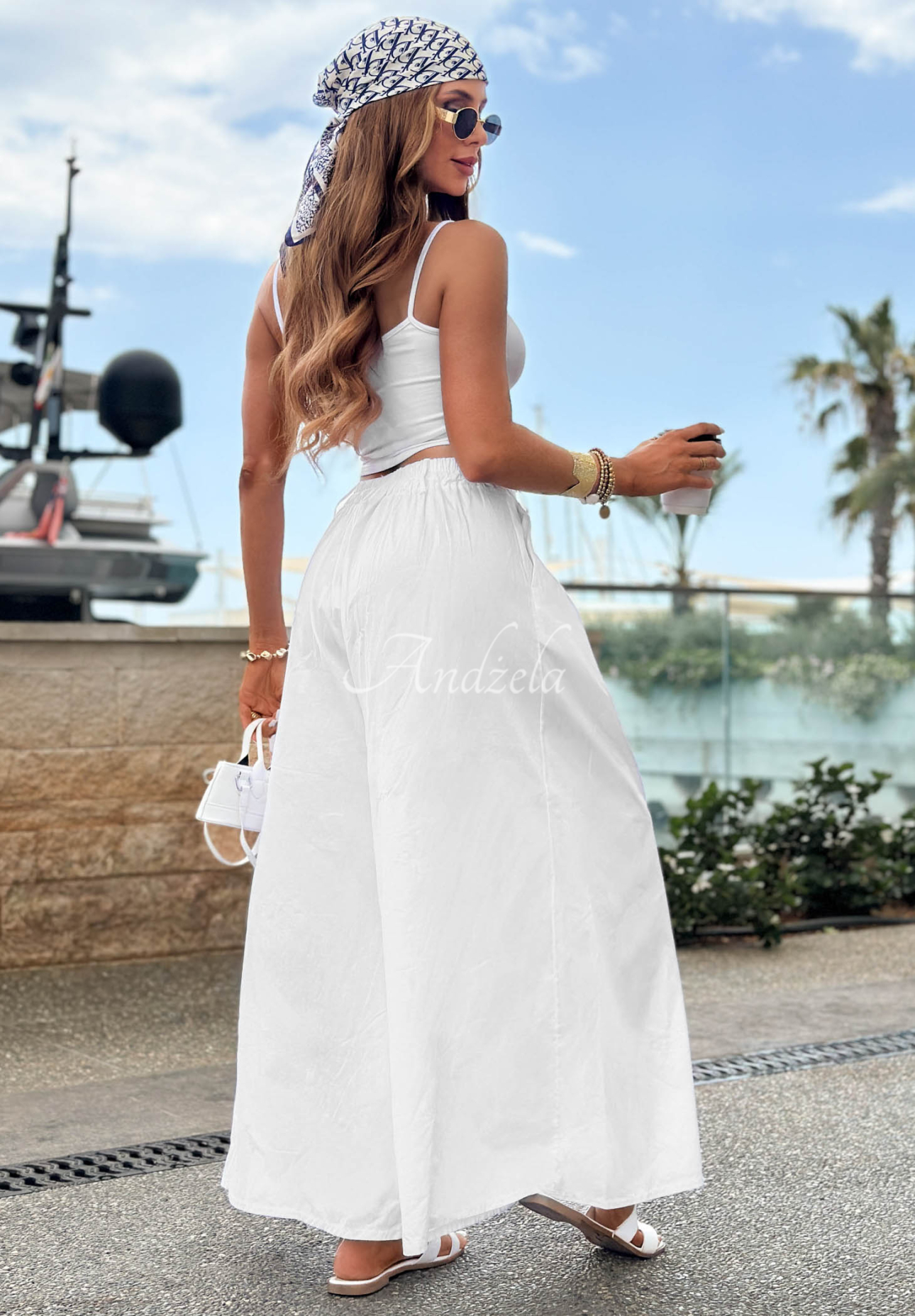 woven Trousers wide leg szwedy z bawełny Sea Elegance white
