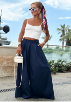 Materiałowe spodnie wide leg szwedy Sea Elegance granatowe