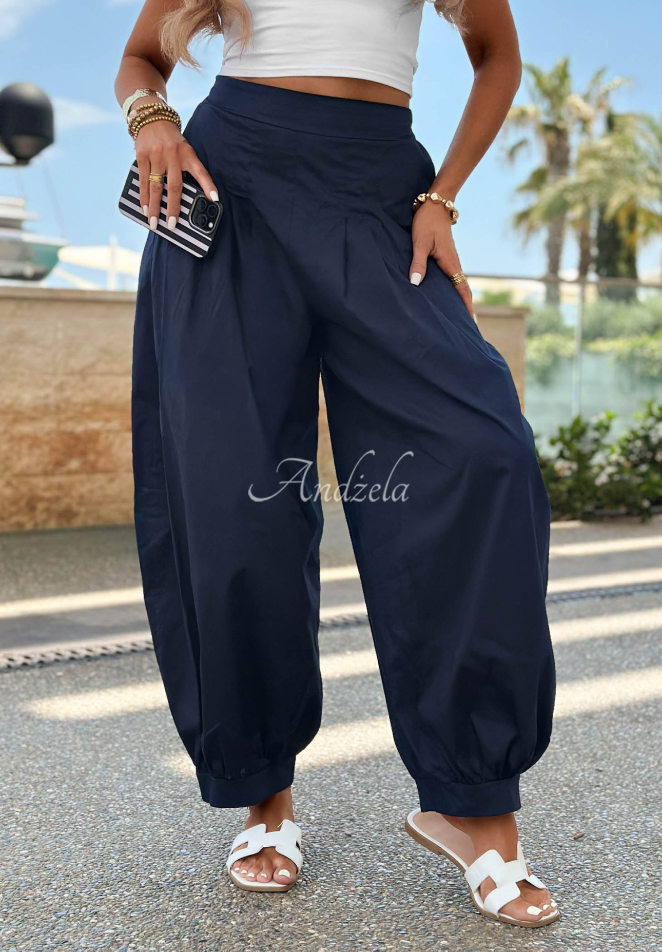 Bawełniane Trousers z przeszyciami joggery Paradise Dock navy blue