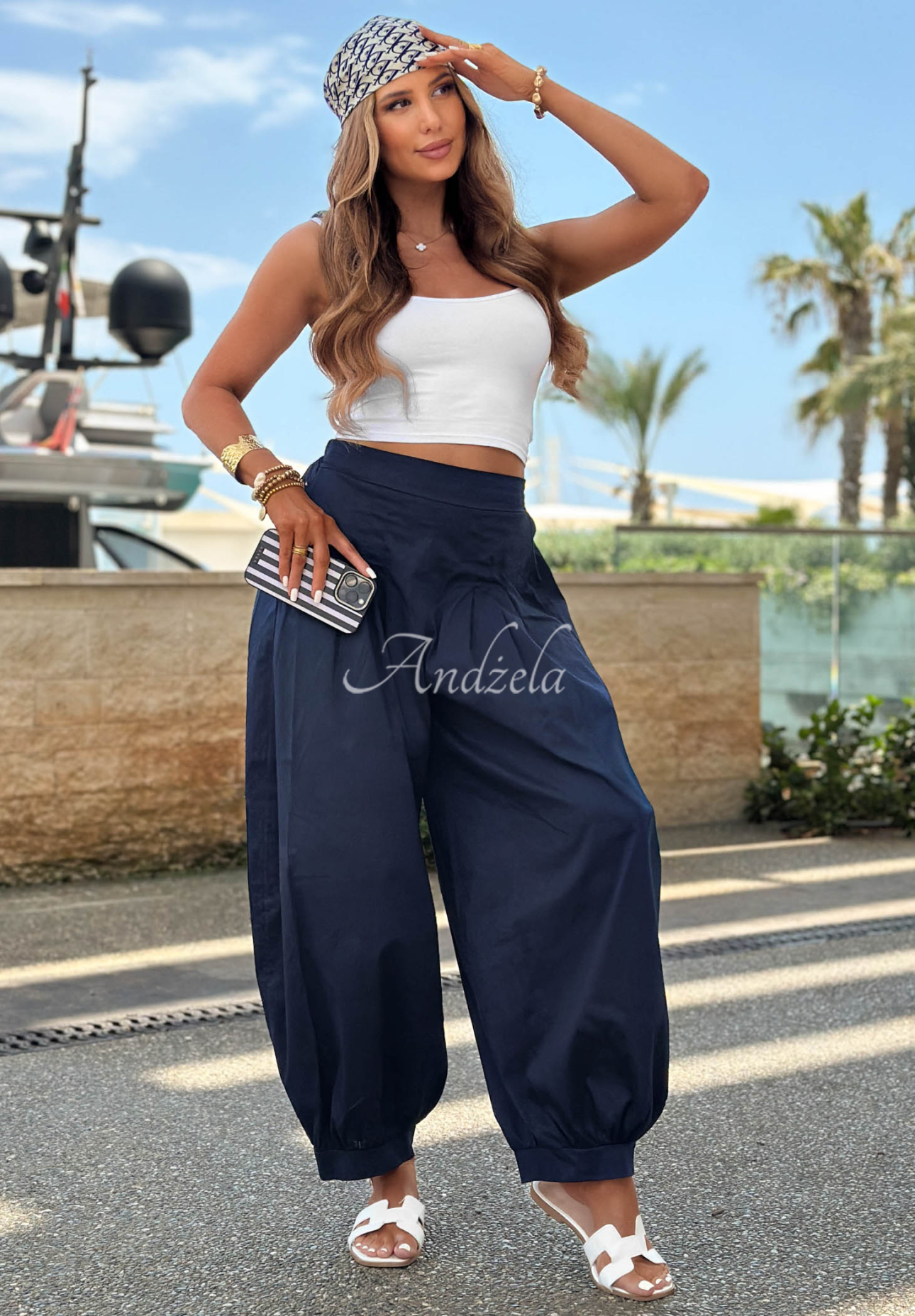 Paradise Dock Navy Blue Cotton Jogger Pants with Stitching