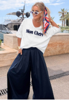 T-shirt z napisem Mon Cheri Paris biało-granatowy
