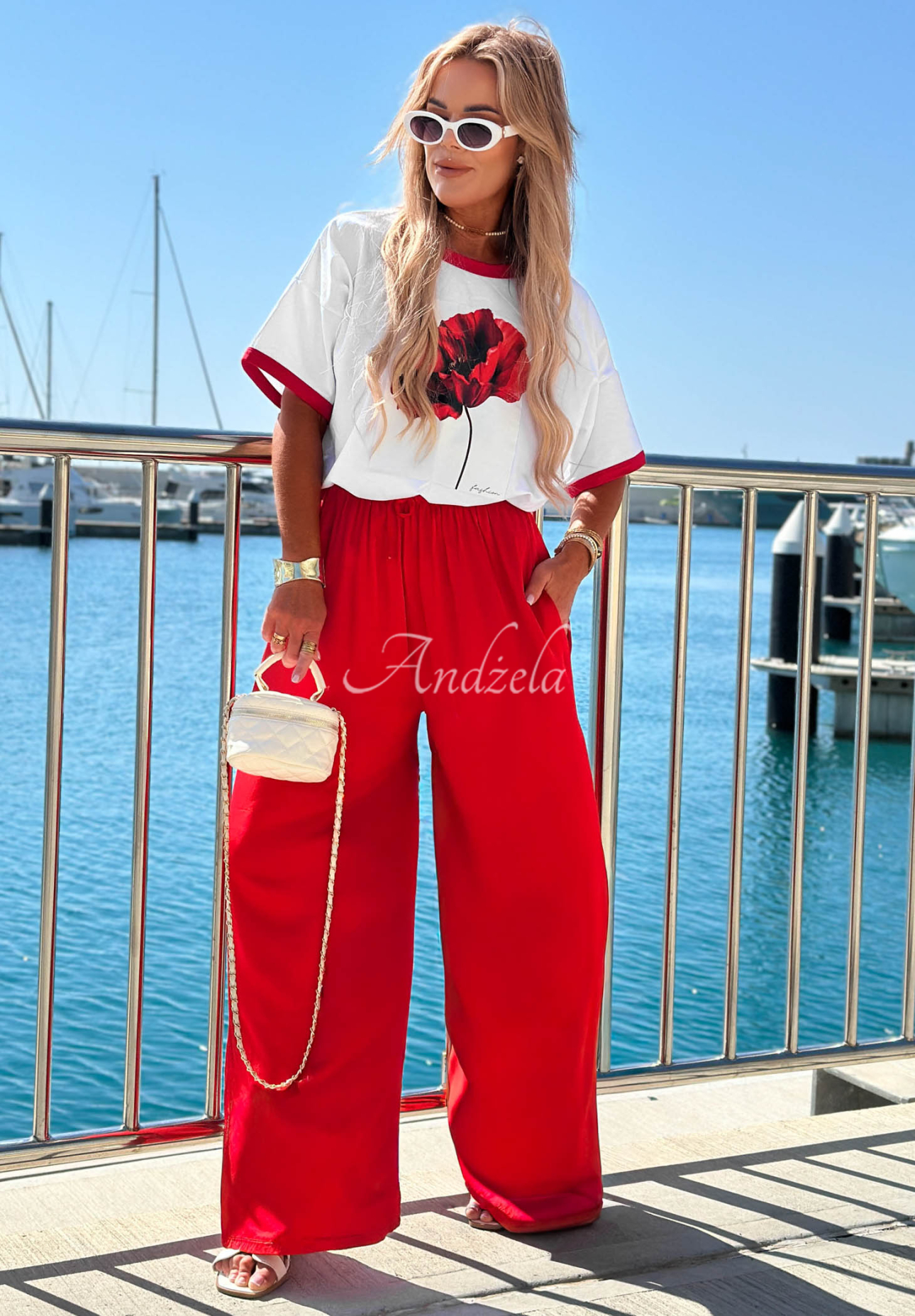 Satynowe Trousers wide leg z wiskozy Sea Poppy red