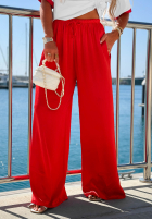 Materiałowe spodnie wide leg Sea Poppy biało-czerwone