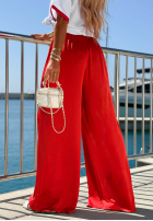Materiałowe spodnie wide leg Sea Poppy biało-czerwone