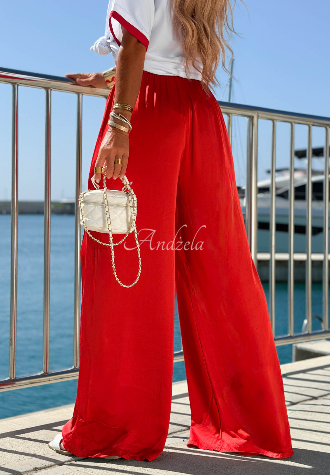Satynowe Trousers wide leg z wiskozy Sea Poppy red